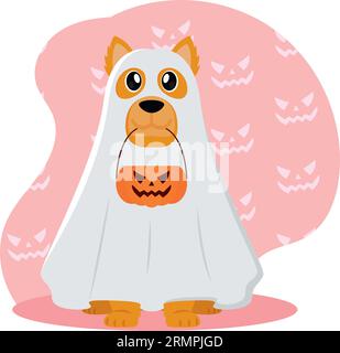 Isolierter süßer Hund mit einem Geisterkostüm Vektor Stock Vektor