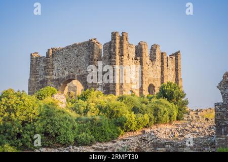 Die Antike Stadt Aspendos. Aspendos akropolis Ruinen, Zisternen, Aquädukte und alten Tempel. Aspendos Antalya Türkei. turkiye Stockfoto