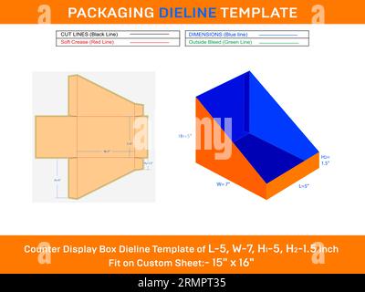 Benutzerdefinierte Zähler Display Box Matrize Line Template L 5xW 7XH1 5xH2 1,5 Zoll Stock Vektor