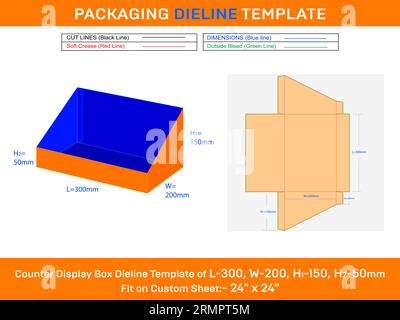 Kartonzähler Display Box Dieline-Vorlage für kleine Bücher L 300xB 200XH1 150xH2 50 mm Stock Vektor