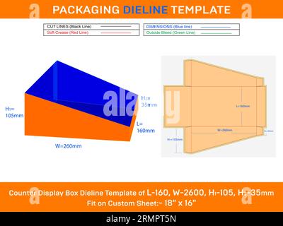 Pappschachtel für die Displaybox Stanzschablone für Kosmetik, Karten L 160xB 260XH1 105xH2 35 mm Stock Vektor