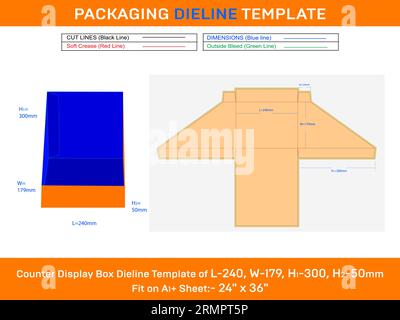 Karton-Display-Box Stanzschablone für Kleinpapier L 240xB 179XH1 300xH2 50 mm Stock Vektor