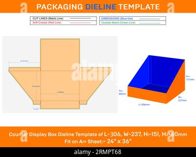 Karton-Display-Box Stanzschablone für Karten L 306xB 237XH1 251xH2 60 mm Stock Vektor