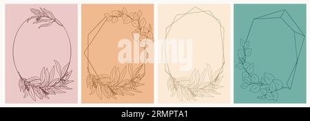 Set mit Vintage-Kartenvorlagen, Eukalyptusrahmen. Stock Vektor