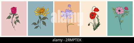 Set mit Blumenkartenvorlagen, farbenfroher Vektor. Stock Vektor