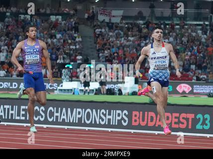 Budapest, Ungarn. 27. August 2023. Téo ANDANT von FRA Final 4X400M METER STAFFEL MÄNNER während der Weltmeisterschaften 2023 am 27. August 2023 in Nemzeti Atletikai Kozpont in Budapest, Ungarn. Foto Laurent Lairys/ABACAPRESS.COM Credit: Abaca Press/Alamy Live News Stockfoto