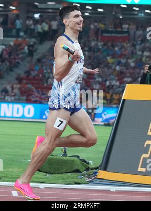 Budapest, Ungarn. 27. August 2023. Téo ANDANT von FRA Final 4X400M METER STAFFEL MÄNNER während der Weltmeisterschaften 2023 am 27. August 2023 in Nemzeti Atletikai in Budapest, Ungarn. Foto Laurent Lairys/ABACAPRESS.COM Credit: Abaca Press/Alamy Live News Stockfoto