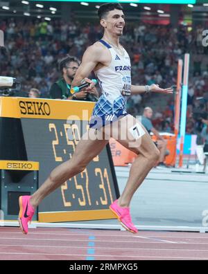 Budapest, Ungarn. 27. August 2023. Téo ANDANT von FRA Final 4X400M METER STAFFEL MÄNNER während der Weltmeisterschaften 2023 am 27. August 2023 in Nemzeti Atletikai Kozpont in Budapest, Ungarn. Foto Laurent Lairys/ABACAPRESS.COM Credit: Abaca Press/Alamy Live News Stockfoto