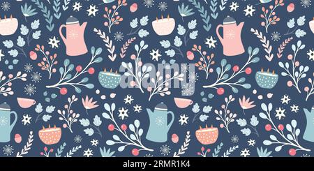 Hygge im Herbst- und Wintermuster Bordüre. Niedlich und gemütlich Vektor nahtlose Wiederholung Banner. Stock Vektor