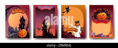 Vektor-Set mit Halloween-Party-Einladungen. Stock Vektor