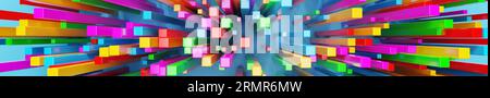 3D-Rendering des Hintergrunds der abstrakten farbigen Balkendiagramme. Panorama Wide Web Header Stockfoto
