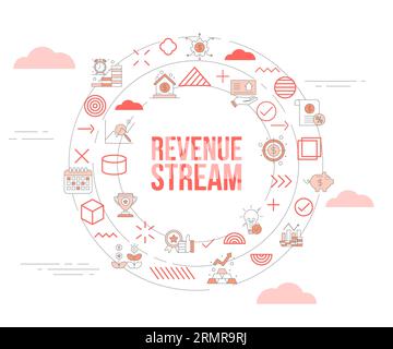 Revenue Streams-Konzept mit Symbolset-Vorlage, Banner und kreisförmiger Vektorillustration Stockfoto