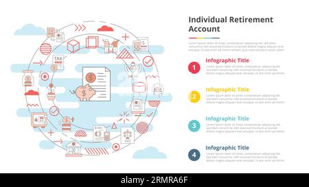 ira-Konzept für individuelle Abgangskonten für Infoschablone mit Vektorillustration mit Informationen zur Vierpunktliste Stockfoto