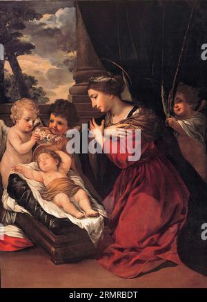 Pietro da Cortona, Madonna mit dem Kind und Engeln, Gemälde in Öl auf Leinwand, 1625 Stockfoto