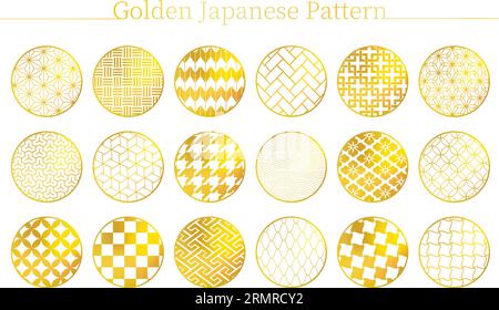 Japanisches Material, 18 japanische Muster in Gold, Vektor-Illustration Stock Vektor