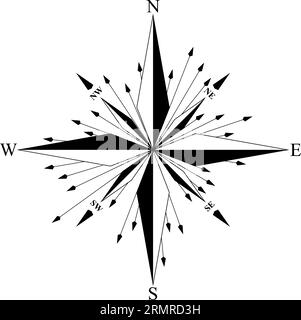 Kompassrose Vektor mit acht Richtungen. Windrose mit abstraktem Pfeil-Design. Symbol für Marine-, nautische oder Trekking-Navigation. Stock Vektor