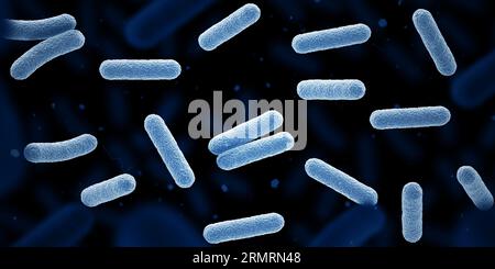Bakterien. Bakterium. Blaue Farbe. Prokaryotische Mikroorganismen. 3D Abbildung. Stockfoto