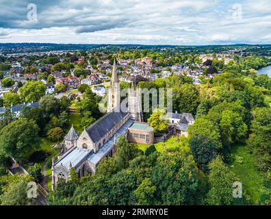 Llandaff Cathedral from a Drone, Cardiff, Pembrokeshire, Wales, England, Europa Stockfoto