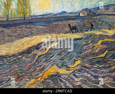 Landschaft mit Ploughman, Vincent van Gogh, 1889, Stockfoto