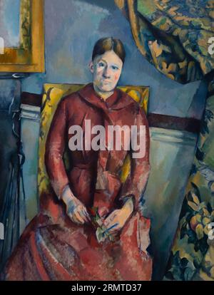 Madame Cezanne in einem roten Kleid, Paul Cezanne, 1888-1890, Stockfoto