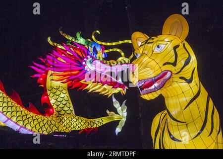 Chinesische Laternen werden während der Chinese Lantern Show der Los Angeles County Fair in Los Angeles, USA, am 29. August 2014 gesehen. Dies ist das erste Mal, dass auf der Los Angeles County Fair die chinesische Laternenkunst gezeigt wird. ) (lmz) U.S.-LA-COUNTY FAIR-LATERNE ZhaoxHanrong PUBLICATIONxNOTxINxCHN Chinesische Laternen sind Seen während der Chinese Lantern Show of Los Angeles County Fair in Los Angeles United States Aug 29 2014 Dies IST das erste Mal, dass auf der Los Angeles County Fair die Chinese Lantern Art U S La County Fair Laterne PUBLICATIONxNOTxCHINCHN gezeigt wird Stockfoto