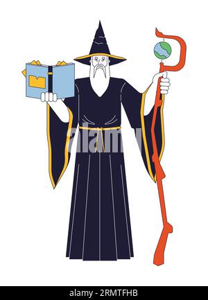 Geheimnisvoller Zauberer flacher Linien-Farbvektor-Charakter Stock Vektor