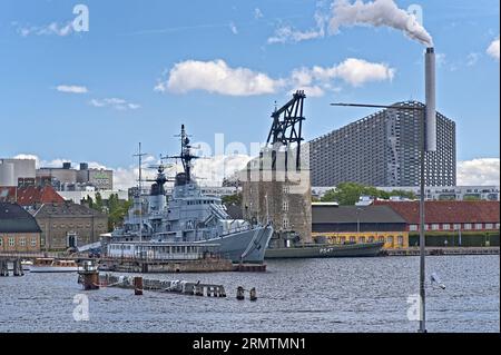 Attraktion des Königlich Dänischen Marinemuseums in Kopenhagen, die Fregatte HDMS Peder Skram F352 der Königlich Dänischen Marine, Stockfoto