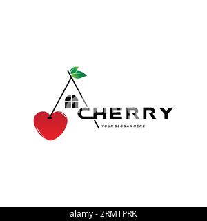 Kirschfrucht-Logo, Rote farbige Pflanzenvektor-Illustration, Obstladen-Design, Firma, Aufkleber, Produktmarke Stock Vektor