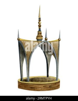 Asiatische Pavillon Gebäude Aquarell Illustration. Traditionelles Pagodenhaus mit japanischer oder nepalesischer Architektur Stockfoto