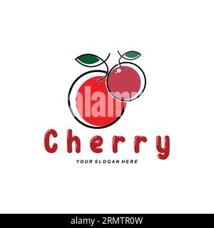 Kirschfrucht-Logo, Rote farbige Pflanzenvektor-Illustration, Obstladen-Design, Firma, Aufkleber, Produktmarke Stock Vektor