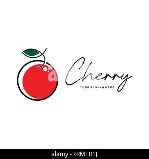 Kirschfrucht-Logo, Rote farbige Pflanzenvektor-Illustration, Obstladen-Design, Firma, Aufkleber, Produktmarke Stock Vektor