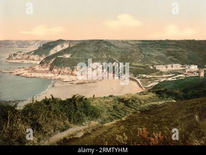 Orevede, Jersey, Kanalinsel im Ärmelkanal in der Bucht von Saint-Malo, Kronbesitz der britschen Krone, 1896, Historisch, digital restaurierte Reproduktion eines Photochromdrucks aus dem 19. Jahrhundert / Orevede, Jersey, Channel Island im Ärmelkanal in der Bucht von Saint-Malo, Crown Estate of the British Crown, 1896, historische, digital restaurierte Reproduktion eines Fotochromdrucks aus dem 19. Jahrhundert. Stockfoto