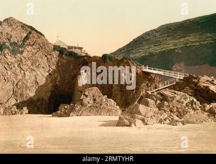 Plemont, Jersey, Kanalinsel im Ärmelkanal in der Bucht von Saint-Malo, Kronbesitz der britschen Krone, 1896, Historisch, digital restaurierte Reproduktion eines Photochromdrucks aus dem 19. Jahrhundert / Plemont, Jersey, Channel Island im Ärmelkanal in der Bucht von Saint-Malo, Crown Estate of the British Crown, 1896, historische, digital restaurierte Reproduktion eines Fotochromdrucks aus dem 19. Jahrhundert. Stockfoto