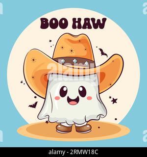 Cowboy Halloween Geister, Karikatur-Feiertagsfigur. Vektorillustration. Stock Vektor