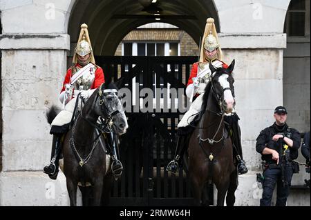 Königlicher Rettungsschwimmer, Haushaltskavallerie, Horse Guards Parade, Whitehall, London, UK Stockfoto