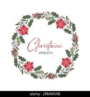 Weihnachtskranz mit Beeren und Laubvektor. Stock Vektor