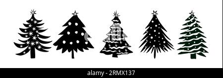 Set mit schwarzen Vektorsilhouetten für Weihnachtsbäume. Stock Vektor