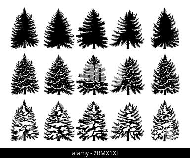 Set mit schwarzen Silhouetten des Weihnachtsbaums. Stock Vektor