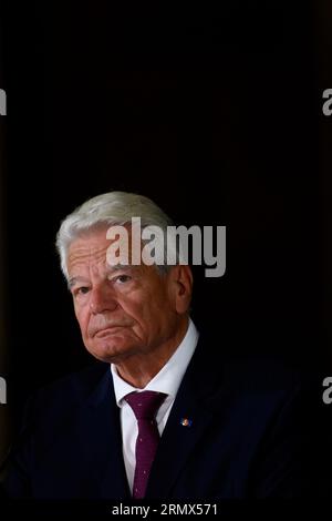 Magdeburg, Deutschland. 30. August 2023. Joachim Gauck, ehemaliger Bundespräsident Deutschlands, hält die Laudatio bei der Verleihung des Kaiser-Otto-Preises. Der Kaiser-Otto-Preis wurde dem Präsidenten der Slowakei verliehen. Quelle: Klaus-Dietmar Gabbert/dpa/Alamy Live News Stockfoto