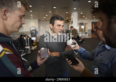 Genf, Belgien. 30. August 2023. Philippe Bormans, CEO der Union, stellte sich am Mittwoch, den 30. August 2023 in Genf, Schweiz, während eines Pressespreches der belgischen Fußballmannschaft Royale Union Saint Gilloise vor. Das Team bereitet sich auf das morgige Spiel gegen den Schweizer FC Lugano vor, die Rückrunde des Play-offs für den UEFA Europa League-Wettbewerb. BELGA PHOTO LAURIE DIEFFEMBACQ Credit: Belga News Agency/Alamy Live News Stockfoto