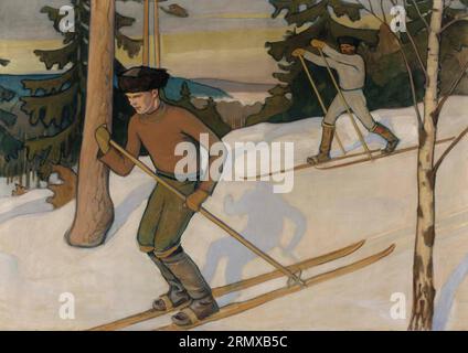 Ski Boys 1900 von Väinö Blomstedt Stockfoto