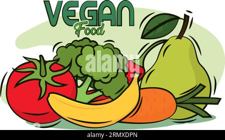 Gruppe von Gemüse und Obst vegane Lebensmittel Lebensstil Vektor Stock Vektor