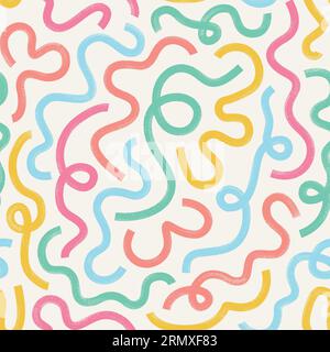 Leuchtend farbiges, nahtloses Linienmuster mit kräftigem Vektor. Mit strukturiertem Pinsel gezeichnete, auffällige Querstreifen. Stock Vektor