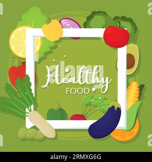 Weißer rechteckiger Rahmen mit Gemüse gesunde Lebensmittel Vektor Stock Vektor