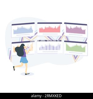 Analyse von Börsenfinanzierungen Aktiengelddarstellungen, die sowohl für ios als auch für das Internet verwendbar sind Stock Vektor