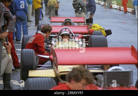 Die Formel-1-Rennwagen von Lotus standen am 3. Und 5. Oktober 1969 auf dem Watkins Glen Race Course in Watkins Glen, New York, in den Startlöchern 1969 Stockfoto