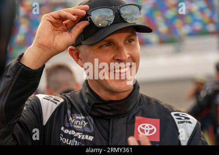 Daytona, FL, USA. 25. August 2023. Der NASCAR Xfinity Driver Trevor Bayne (19) fährt auf dem Daytona International Speedway in Daytona FL für die WAWA 250 mit Coca-Cola. (Bild: © Logan T Arce Grindstone Media Gr/ASP) NUR REDAKTIONELLE VERWENDUNG! Nicht für kommerzielle ZWECKE! Stockfoto