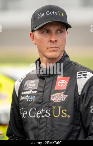 Daytona, FL, USA. 25. August 2023. Der NASCAR Xfinity Driver Trevor Bayne (19) fährt auf dem Daytona International Speedway in Daytona FL für die WAWA 250 mit Coca-Cola. (Bild: © Logan T Arce Grindstone Media Gr/ASP) NUR REDAKTIONELLE VERWENDUNG! Nicht für kommerzielle ZWECKE! Stockfoto