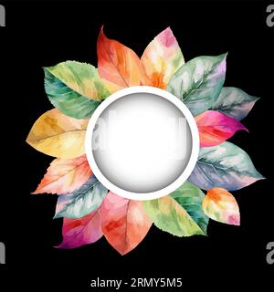 Runder Rahmen mit wässrigen Blättern. Hallo, Herbst. Blumenrahmen. Gemischte Medien. Vektordarstellung Stock Vektor