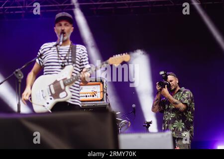 italienische Trio Motel Verbindung live auf der Bühne in Turin Stockfoto